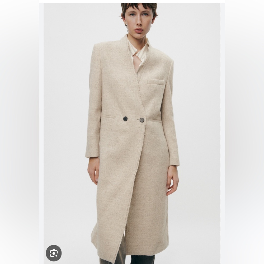 ZARA COLLARLESS MANTECO 100% WOOL COAT ZW COLLECTION